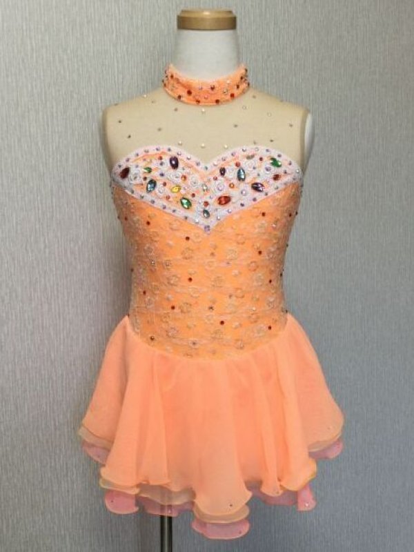 画像1: ストレッチレースのバックりぼんドレス（オレンジ）リストドレスセット (1)