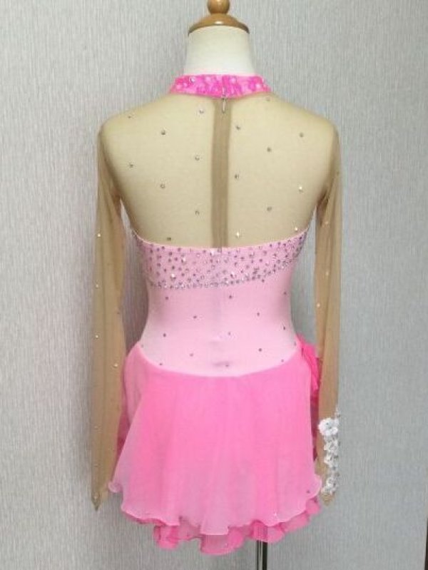 画像4: ハイネックプリンセスドレス・花モチーフロングスリーブ（ピンク） (4)