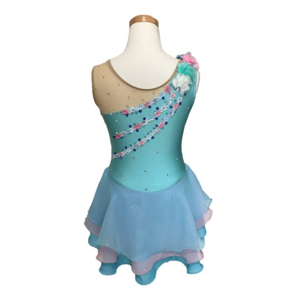 画像2: お花のワンショルダースドレス(水色) (2)