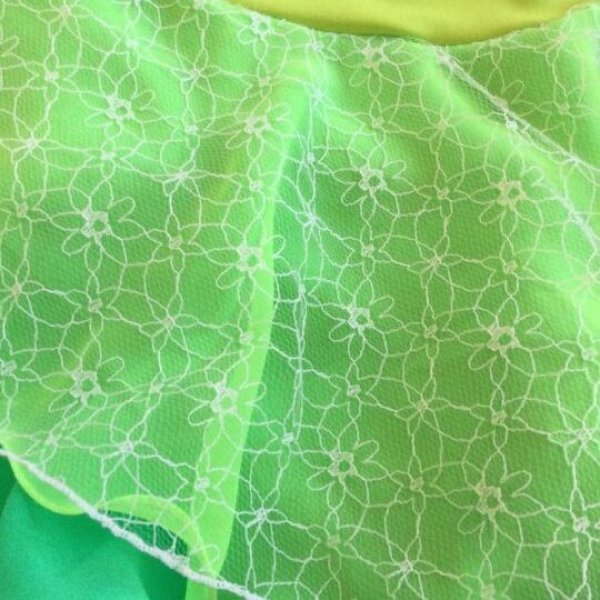 画像3: チュールレースとジョーゼット3段スカート(イエローグリーン系)スワロフスキーラインストーン付き (3)