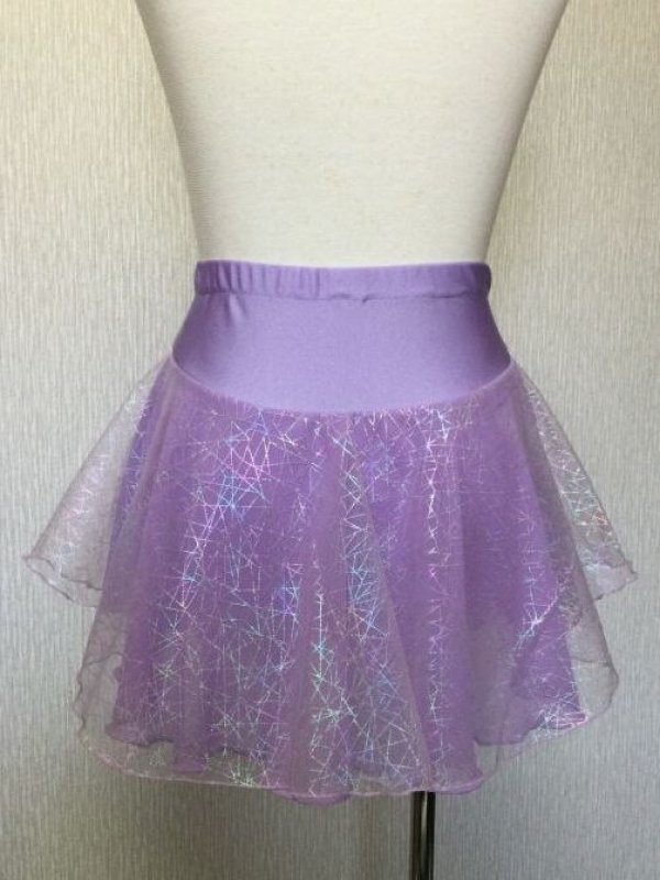 画像3: きらきらチュールとジョーゼットの2段スカート(幾何学・うす紫) (3)