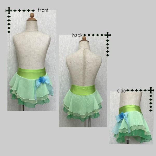 画像3: ジョーゼット3段スカート　りぼんとお花（グリーン系） (3)